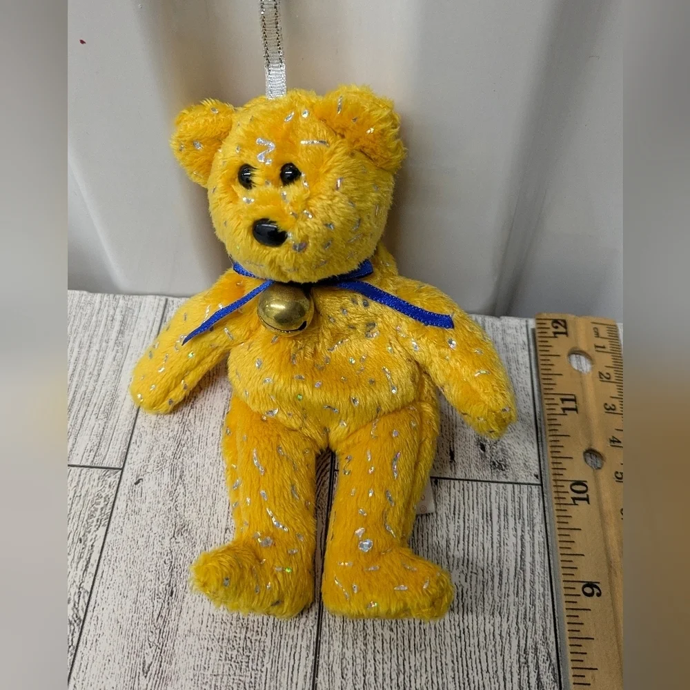 Ty Decade Golden Plush Bear with Bell and Blue Ribbon